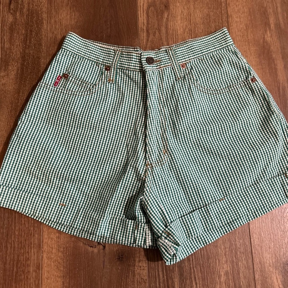 Vintage LEI Green Checkered Women's Shorts